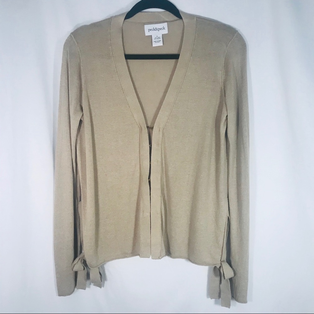 Peck & Peck Cardigan Metal Hook Closure Tie Sides